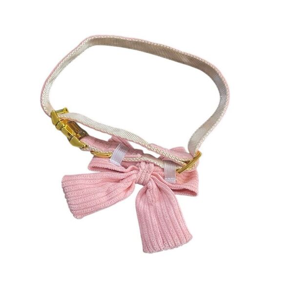 Dog collar and leash NEW pink bow corduroy fake gold hardware - Picture 3 of 3